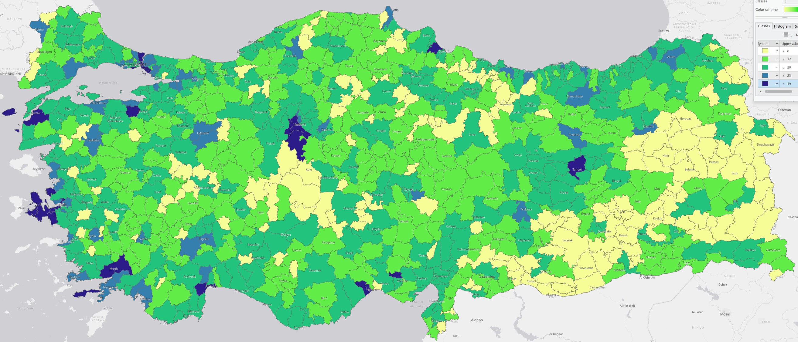 ÜNİVERSİTE VE ÜSTÜ MEZUNLARIN NÜFUSA ORANI HARİTASI